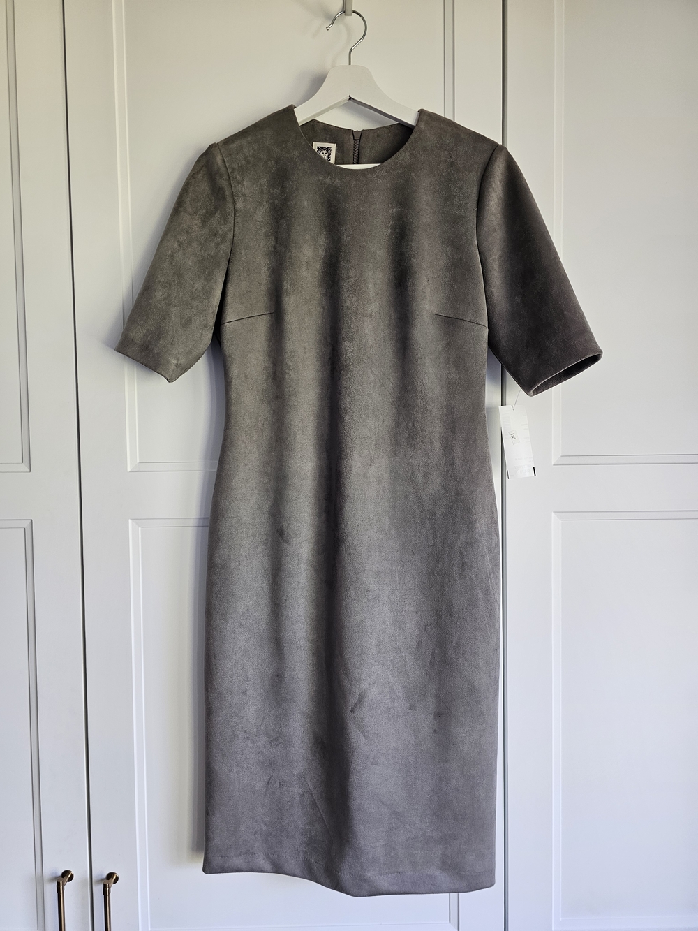 Anne Klein Grey Velour Suede Lined tailored fit Summer Shortsleeve Dress NWT$149